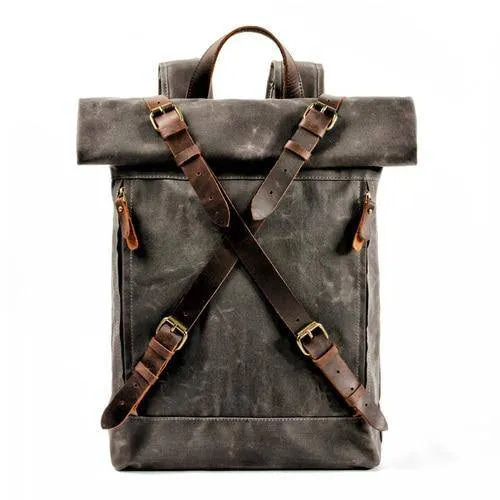 Waxed Hard Canvas Leather Waterproof 15 Inch Laptop Backpack