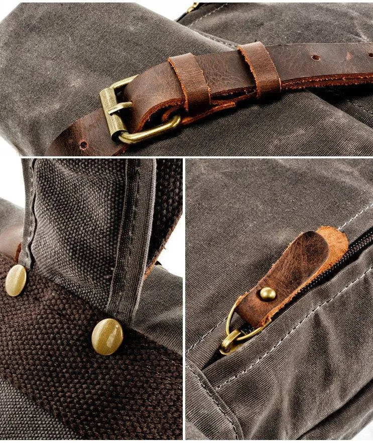 Waxed Hard Canvas Leather Waterproof 15 Inch Laptop Backpack