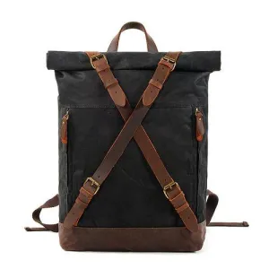 Waxed Hard Canvas Leather Waterproof 15 Inch Laptop Backpack