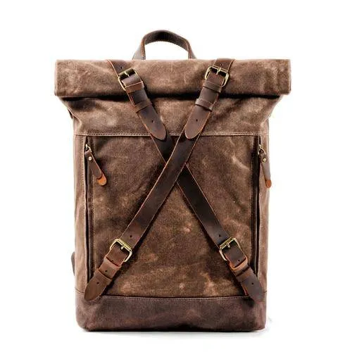 Waxed Hard Canvas Leather Waterproof 15 Inch Laptop Backpack