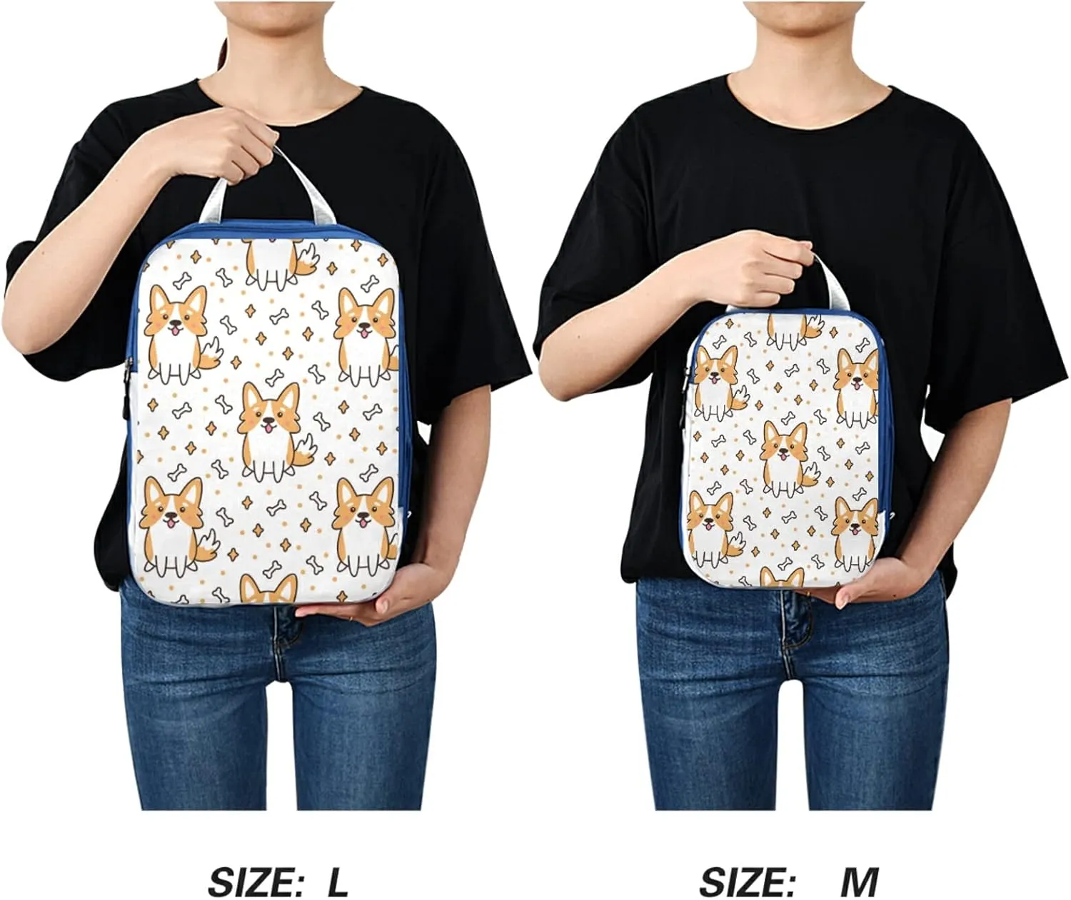 Welsh Corgi Dog Breed Bones Stars Seamless on White Print 3 Set Packing Cubes, Travel Packing Organizers for Suitcases, Waterproof Check Oxford Toiletry Compression Luggage Storage Bag