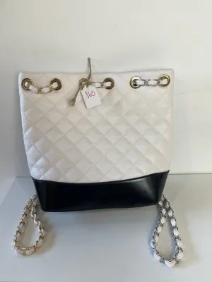 White Guilted Leather Mixed Metal Chain Strap Backpack