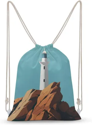 White Lighthouse Image Drawstring Backpack for Women Men Drawstring Bag for Travel Swimming Sports Gym Bag