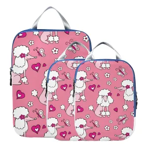 White Pink Poodle Dogs Hearts Flowers Seamless on Pink 3 Set Packing Cubes, Waterproof Check Oxford cloth Organizers, Travel Packing Toiletry Storage Bag