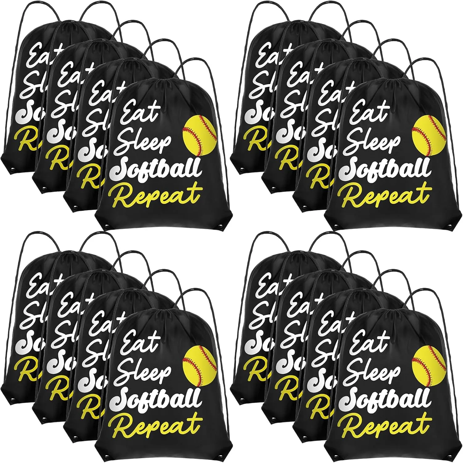 Windyun 16 Pcs Ball Drawstring Backpack Bulk Lightweight Draw String Bags Cinch Bags Drawstring Cinch Sack Tote(Softball)