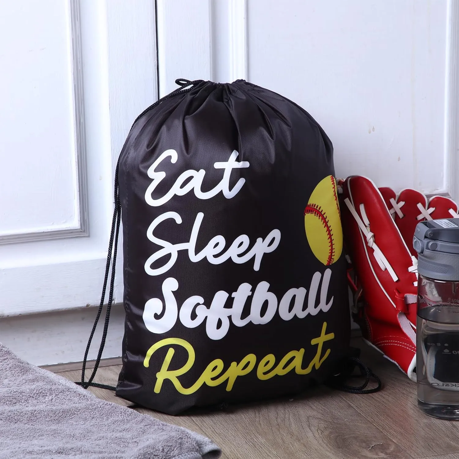 Windyun 16 Pcs Ball Drawstring Backpack Bulk Lightweight Draw String Bags Cinch Bags Drawstring Cinch Sack Tote(Softball)