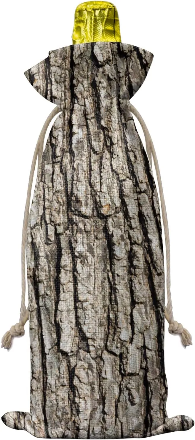 Wine Bags for Wine Bottles Gifts, Wine Bottle Bag with Drawstrings, Brown Old Tree Bark Wine Tote for Travel, Birthday, Blind Tastings, Christmas, Home Storage
