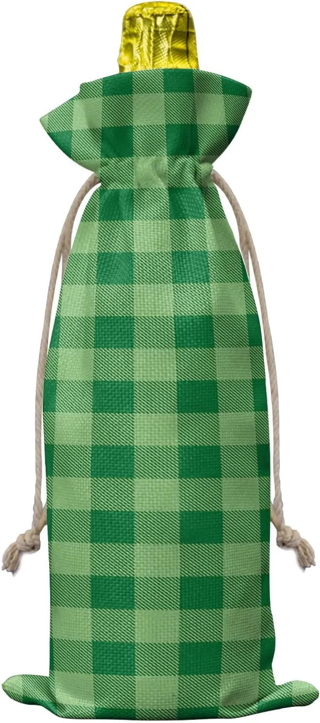 Wine Bags for Wine Bottles Gifts, Wine Bottle Bag with Drawstrings, Pastoral StyleGreen Lattice Wine Tote for Travel, Birthday, Blind Tastings, Christmas, Home Storage