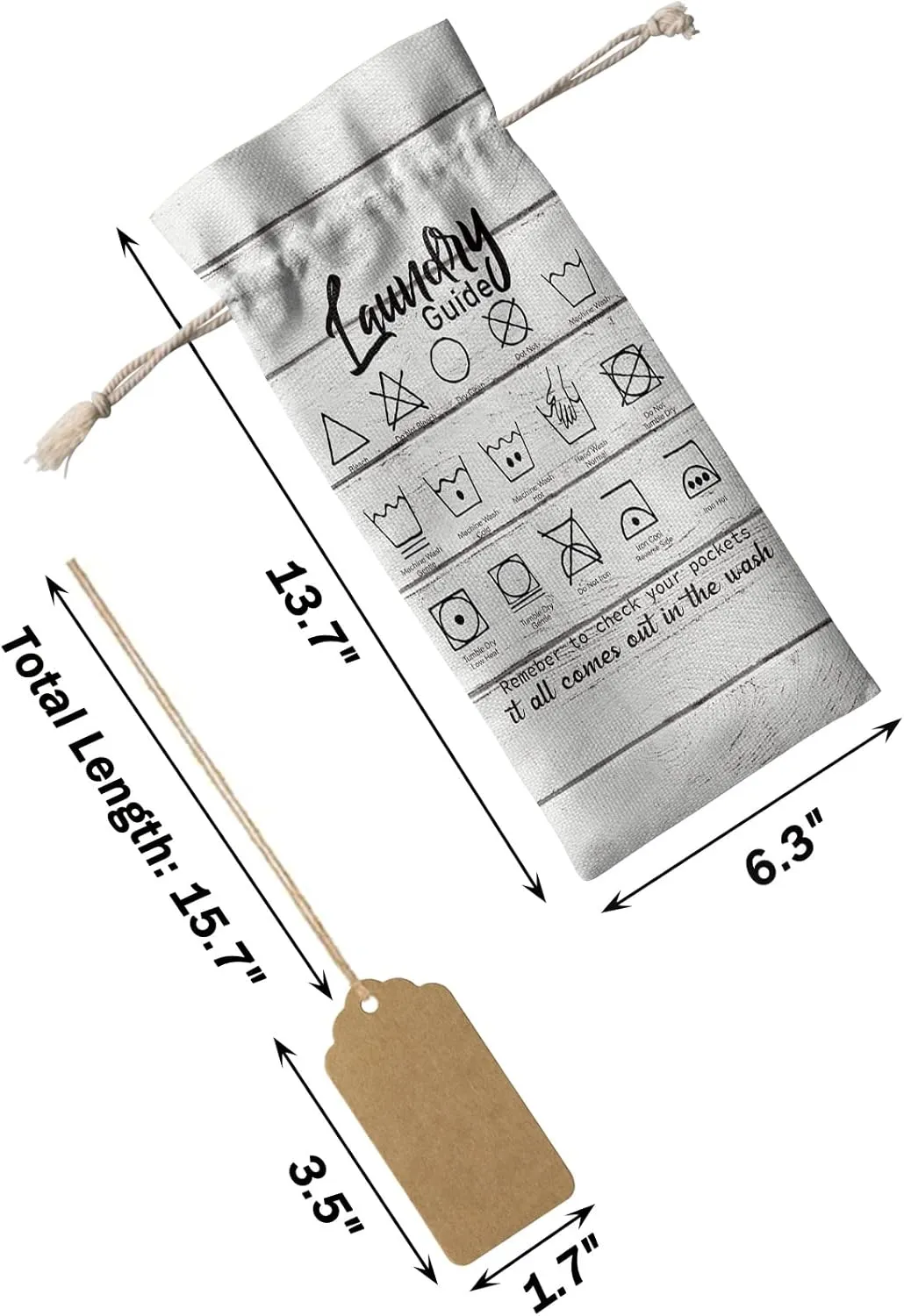 Wine Gift Bag Washable Wine Bags for Wine Bottles Gifts Funny Laundry Room Theme Laundry Guide Icon Rustic Wooden Planks Wine Travel Bag Burlap Wine Bags with Drawstrings Tabs, 10PCS, 6.3x17.3 Inch