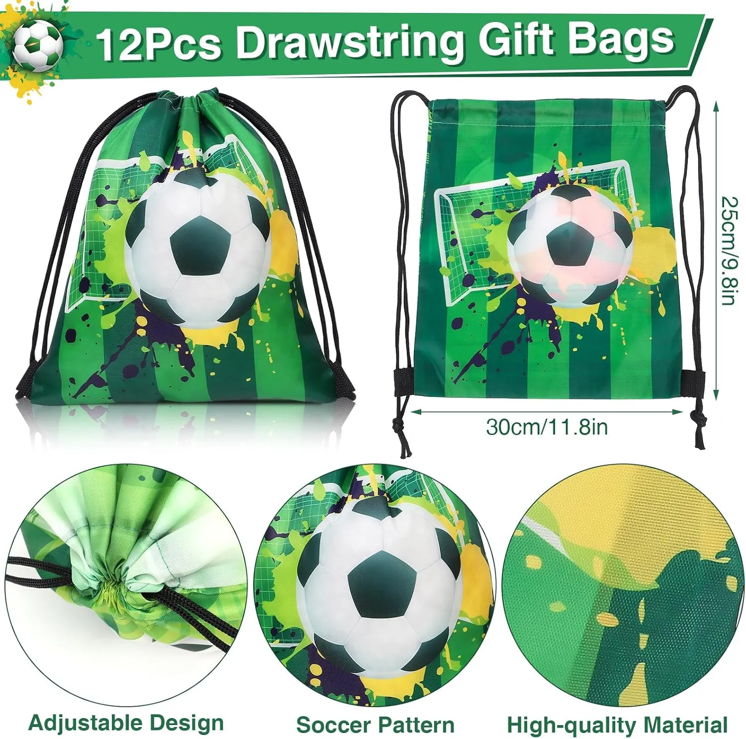 Winrayk 12 Sets Soccer Party Favors Sports Birthday Supplies, Drawstring Bag Silicone Bracelet Keychain Tattoo Sticker, Kids Gifts Goodie Bag Stuffers Filler Soccer Birthday Party Decorations Supplies