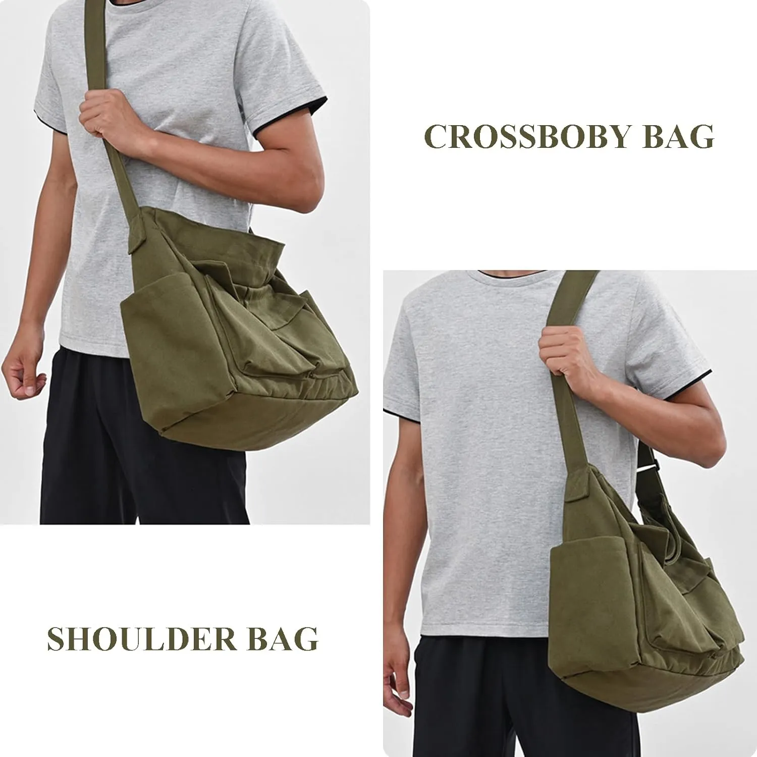 WITERY Canvas Messenger Bag - Large Hobo Crossbody Bag for Women and Men, Casual Ladies Tote Bag Retro Denim Handbag