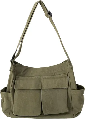 WITERY Canvas Messenger Bag - Large Hobo Crossbody Bag for Women and Men, Casual Ladies Tote Bag Retro Denim Handbag