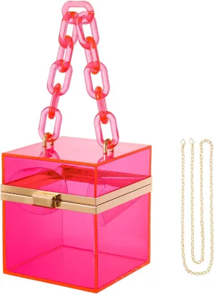 WJCD Cute Clear Acrylic Plastic Neon Hard Frame Party Clutch Purse with Gold Chain Strap