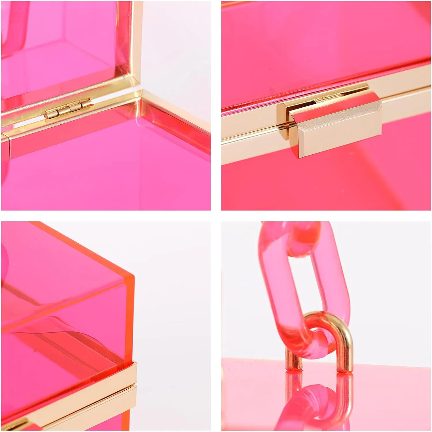 WJCD Cute Clear Acrylic Plastic Neon Hard Frame Party Clutch Purse with Gold Chain Strap