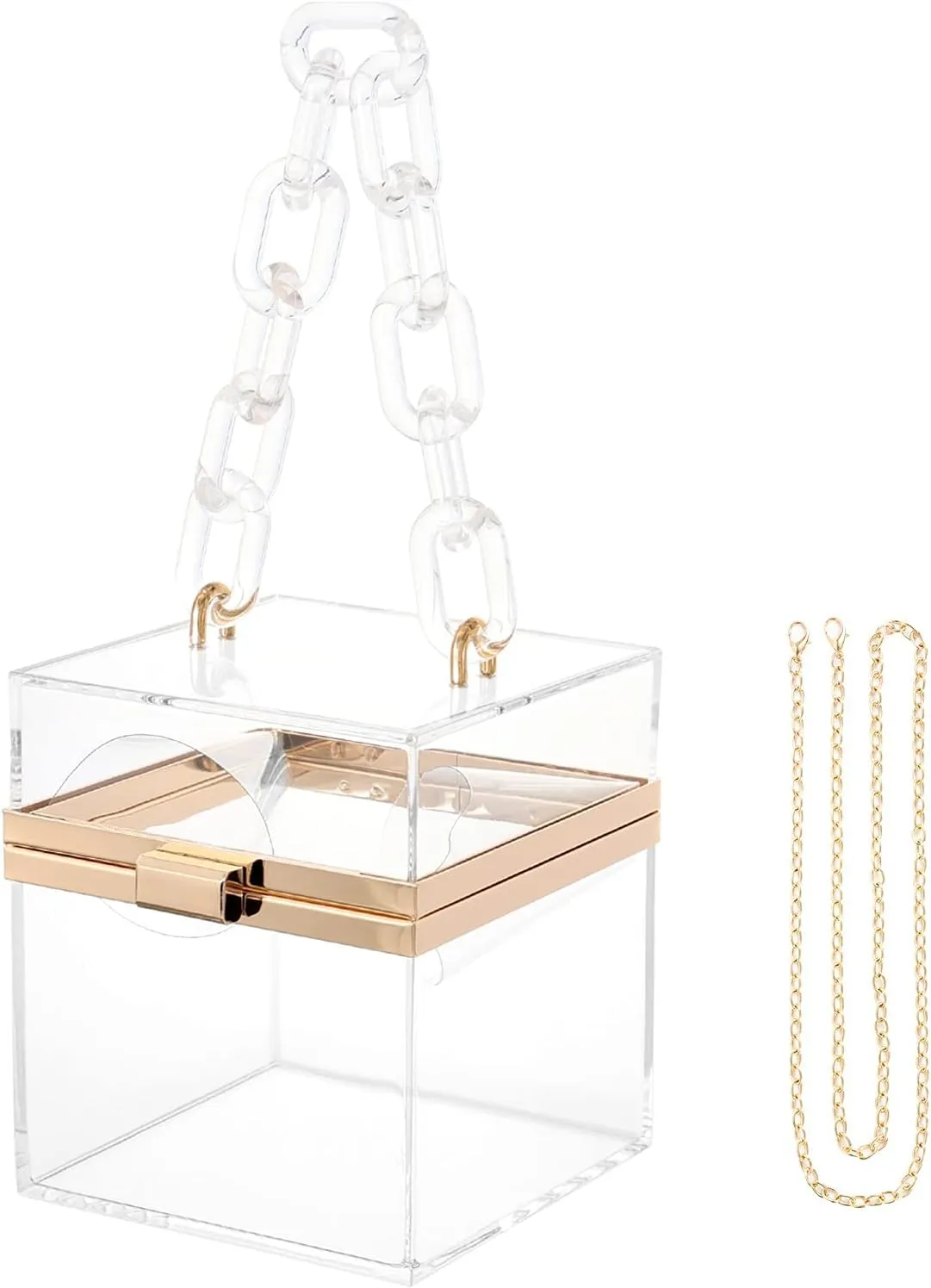 WJCD Cute Clear Acrylic Plastic Neon Hard Frame Party Clutch Purse with Gold Chain Strap