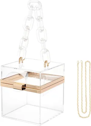 WJCD Cute Clear Acrylic Plastic Neon Hard Frame Party Clutch Purse with Gold Chain Strap