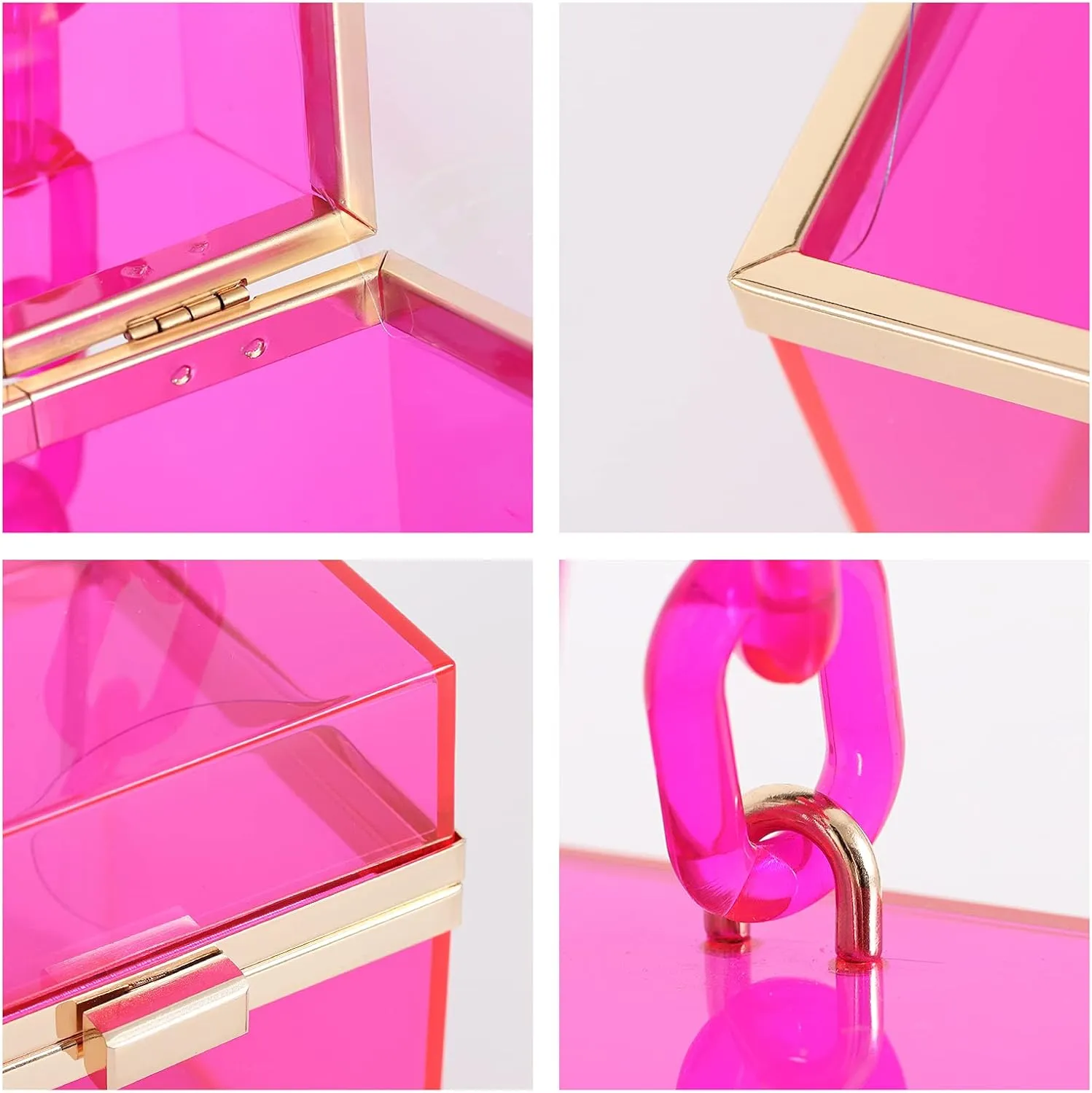 WJCD Cute Clear Acrylic Plastic Neon Hard Frame Party Clutch Purse with Gold Chain Strap