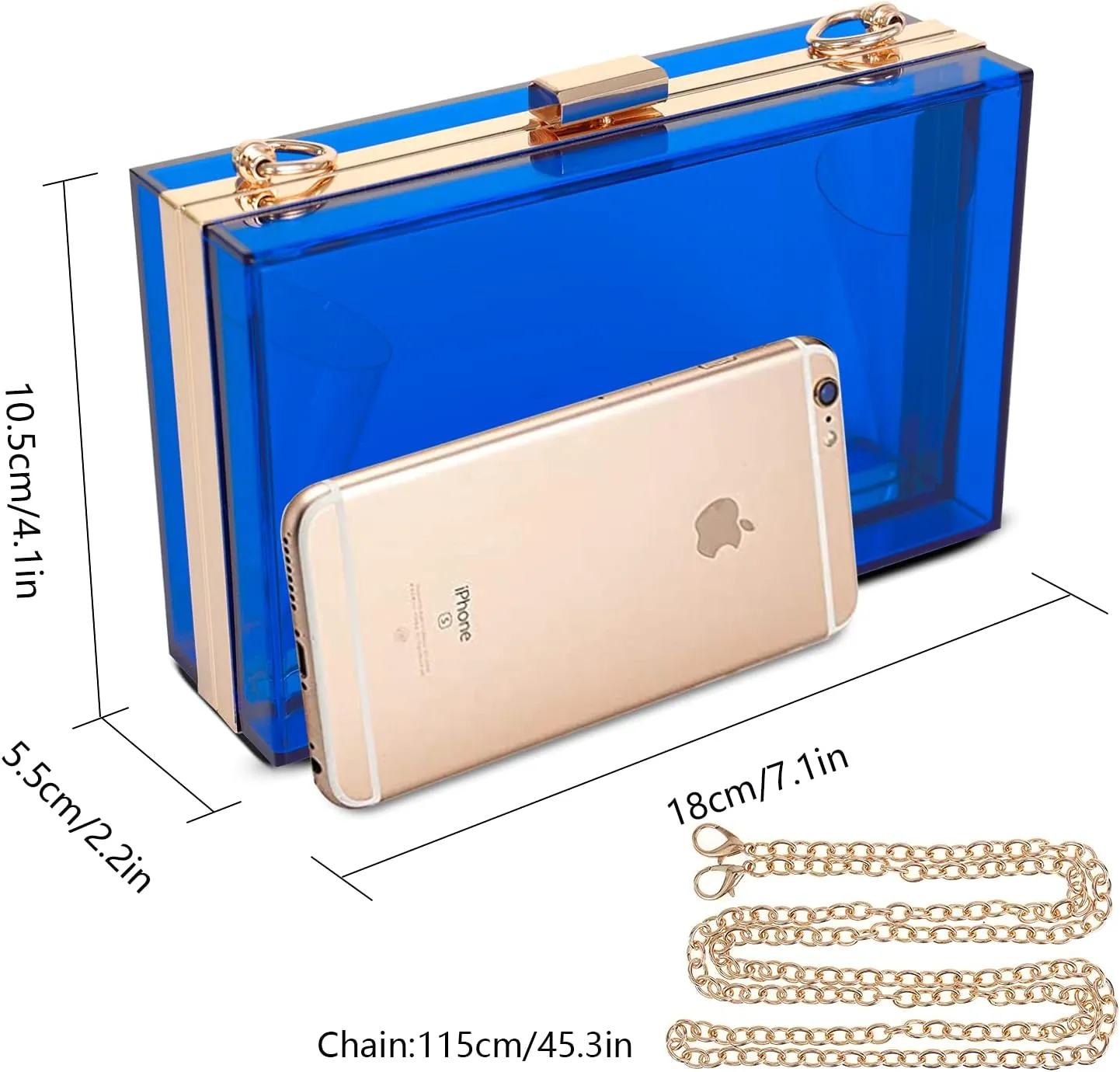 WJCD Women Clear Purse Acrylic Box Clutch Handbag, Small Transparent Crossbody Evening Bag Stadium Approved Gold Chain Strap