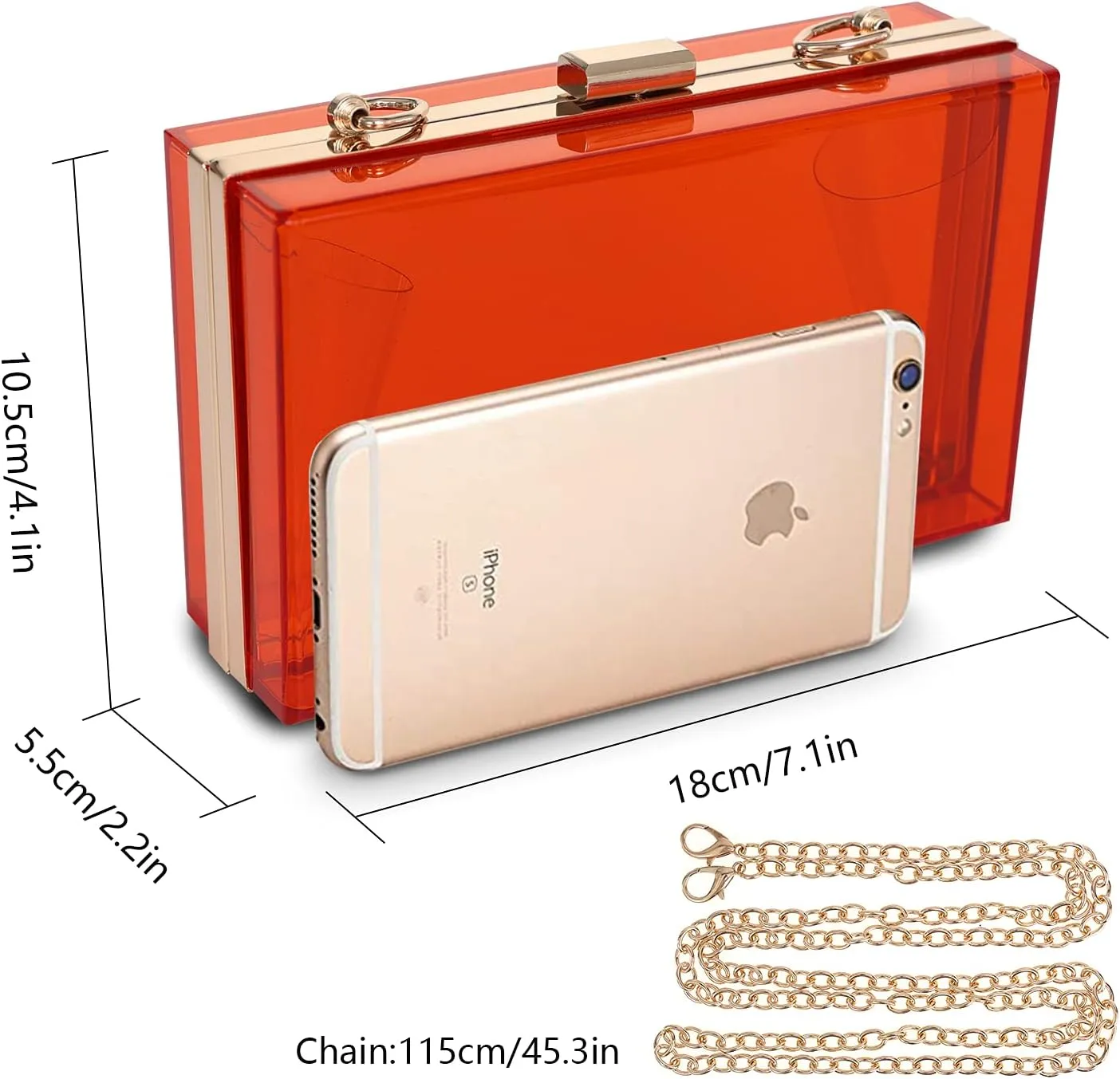 WJCD Women Clear Purse Acrylic Box Clutch Handbag, Small Transparent Crossbody Evening Bag Stadium Approved Gold Chain Strap