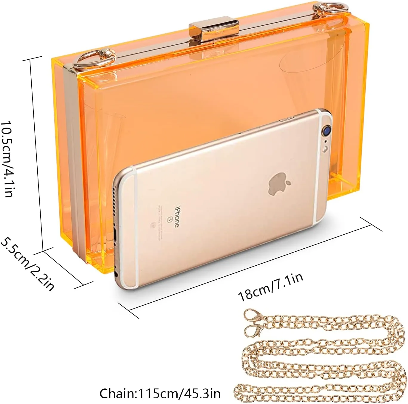 WJCD Women Clear Purse Acrylic Box Clutch Handbag, Small Transparent Crossbody Evening Bag Stadium Approved Gold Chain Strap