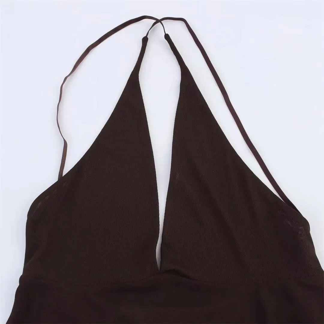 Women Asymmetrical Midi Dress Sexy Backless V-Neck Sling Back Cross Design Retro Party Dresses