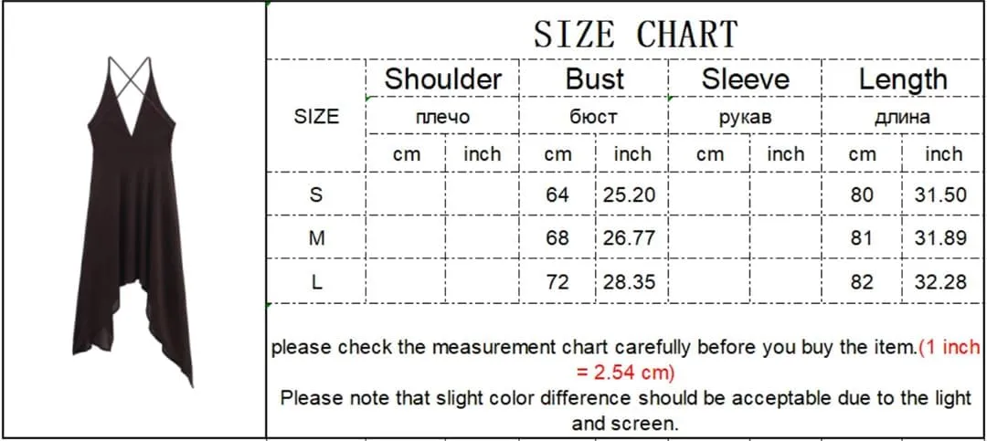 Women Asymmetrical Midi Dress Sexy Backless V-Neck Sling Back Cross Design Retro Party Dresses