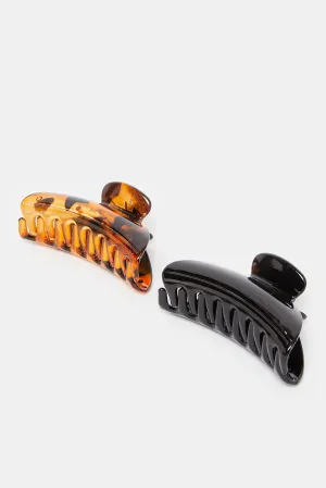 Women Black And Brown Jaw Clip Set (2 Piece)