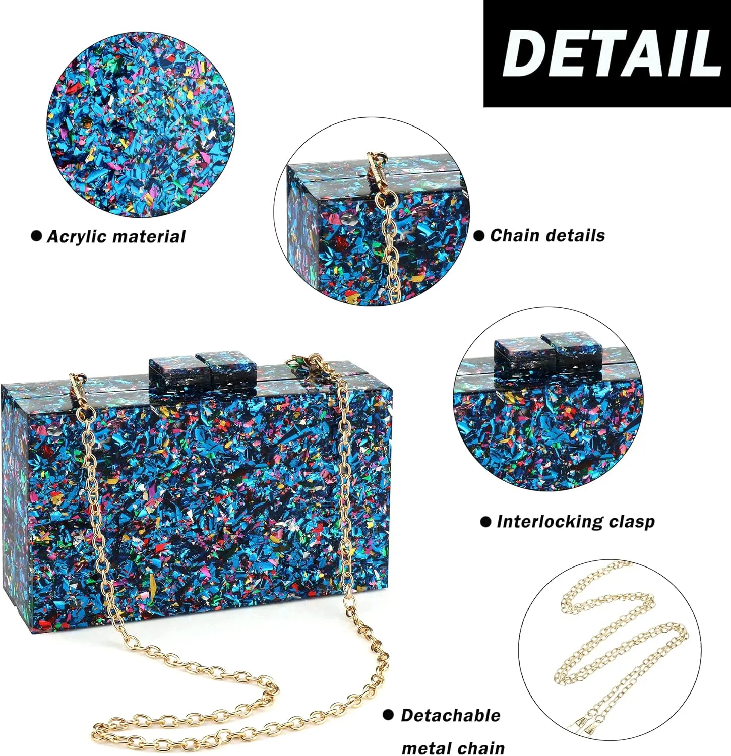 Women Clutches Evening Bags Acrylic Multicolor Purses and Handbags Shoulder Cross Body Bag Formal Wedding Prom Party