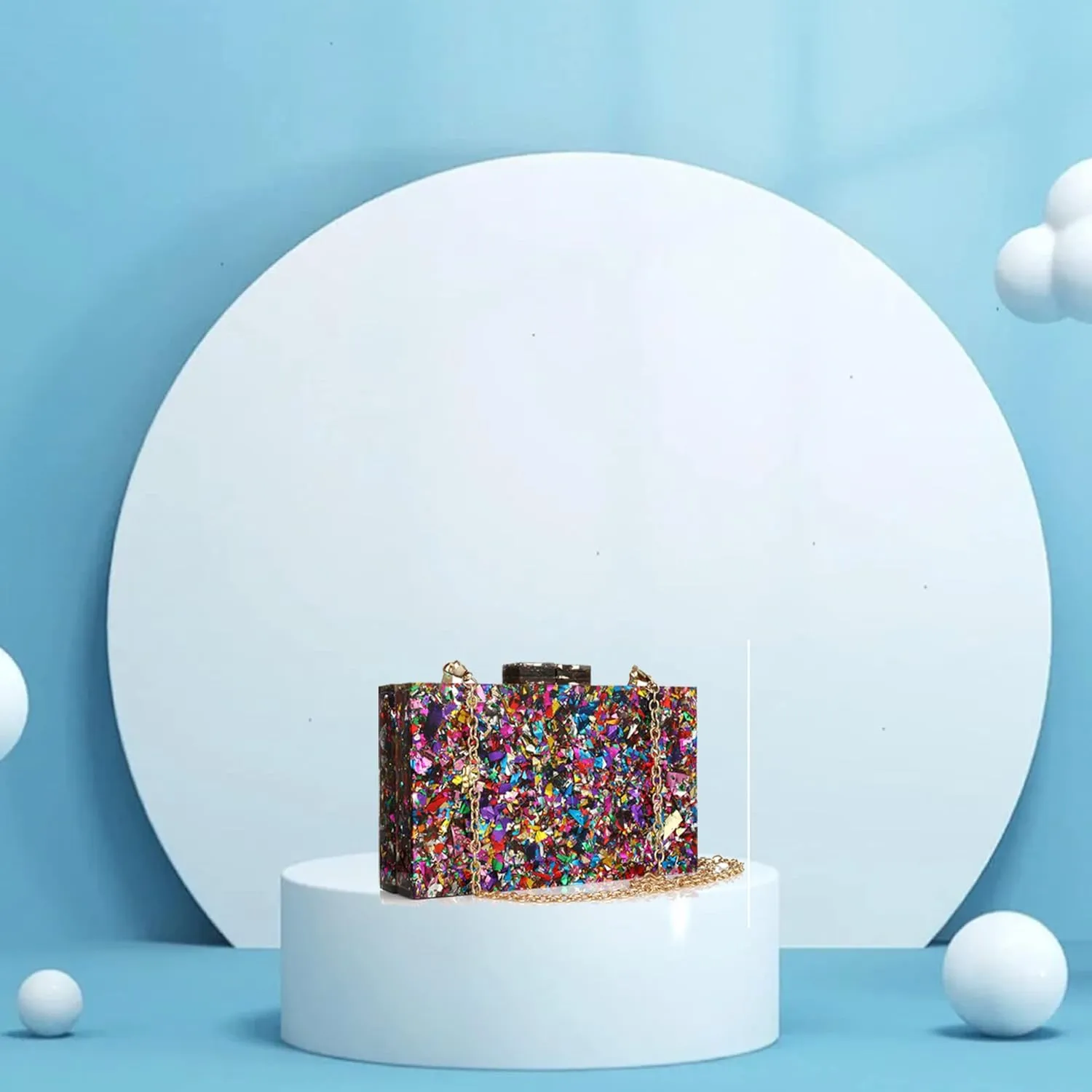 Women Clutches Evening Bags Acrylic Multicolor Purses and Handbags Shoulder Cross Body Bag Formal Wedding Prom Party