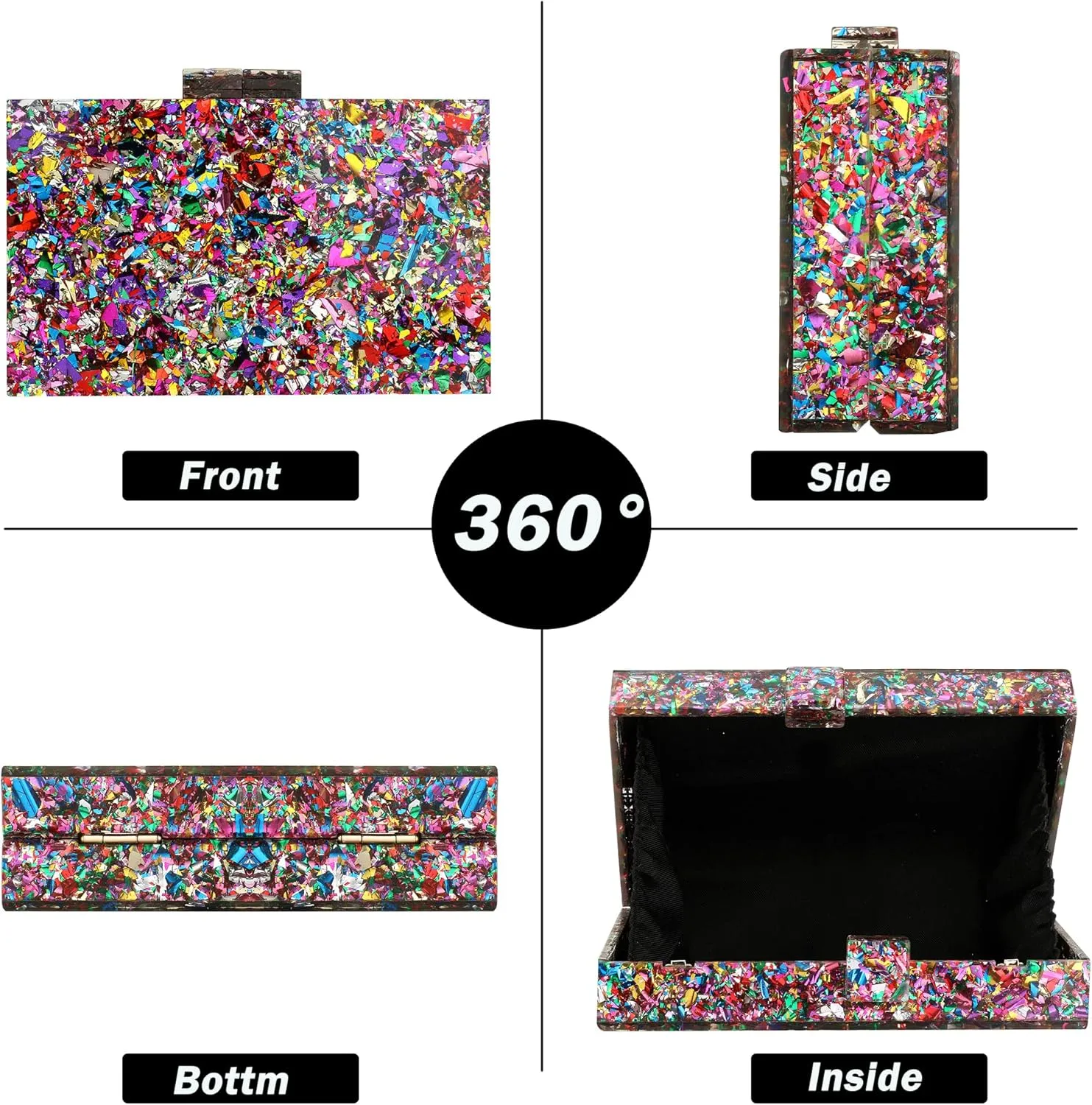 Women Clutches Evening Bags Acrylic Multicolor Purses and Handbags Shoulder Cross Body Bag Formal Wedding Prom Party
