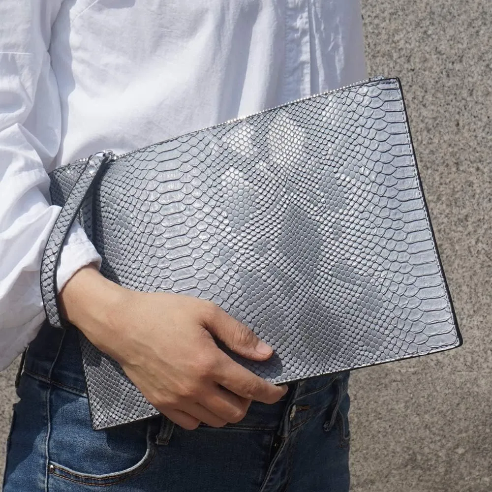 Women Clutches Fashion Snakeskin PU Leather Party Envelope Purse Bag with Hand Strap