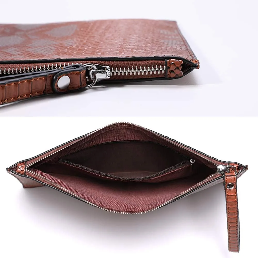 Women Clutches Fashion Snakeskin PU Leather Party Envelope Purse Bag with Hand Strap