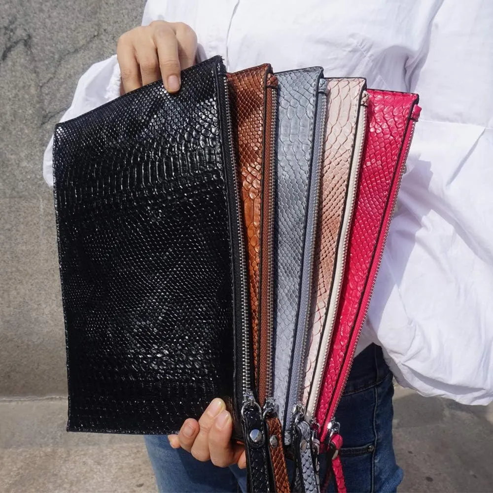 Women Clutches Fashion Snakeskin PU Leather Party Envelope Purse Bag with Hand Strap
