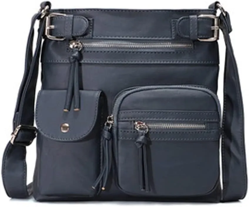 Women Crossbody Bags Vintage Messenger Vegan Leather Pocket Purse Shoulder Satchel Handbags Zipper Multi