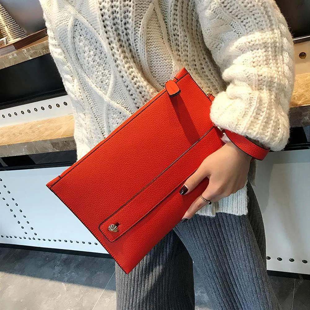 Women Envelope Clutch Bag PU Leather Female Day Clutches Large Purse Evening Bags with Wrist Strap