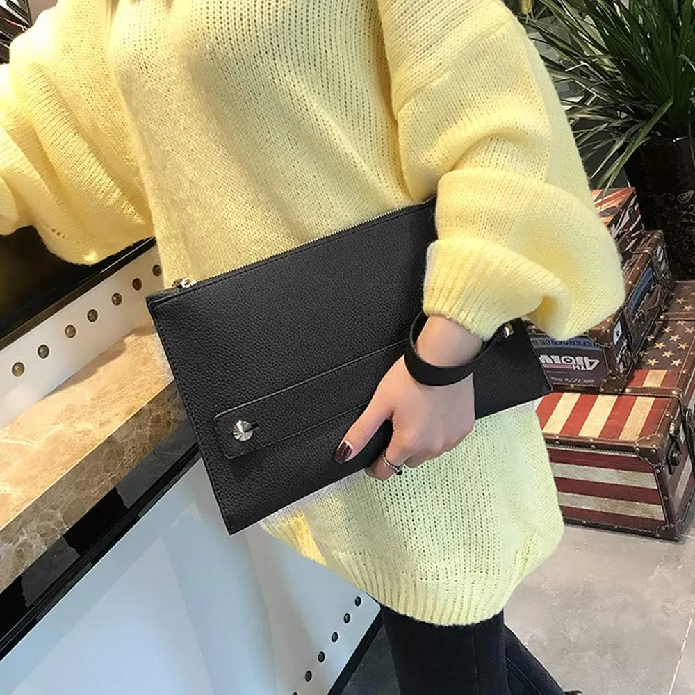 Women Envelope Clutch Bag PU Leather Female Day Clutches Large Purse Evening Bags with Wrist Strap