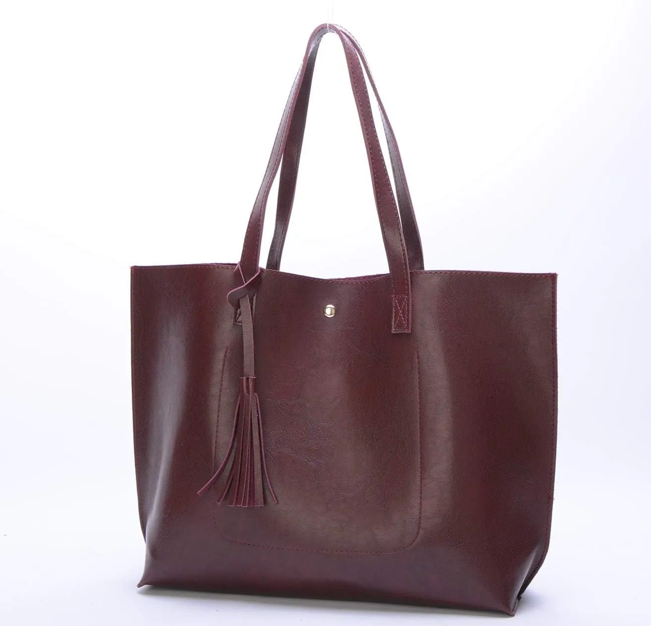 Women Tote Bags Top Handle Satchel Handbags PU Faux Leather Tote Bag with Tassel Shoulder Purse