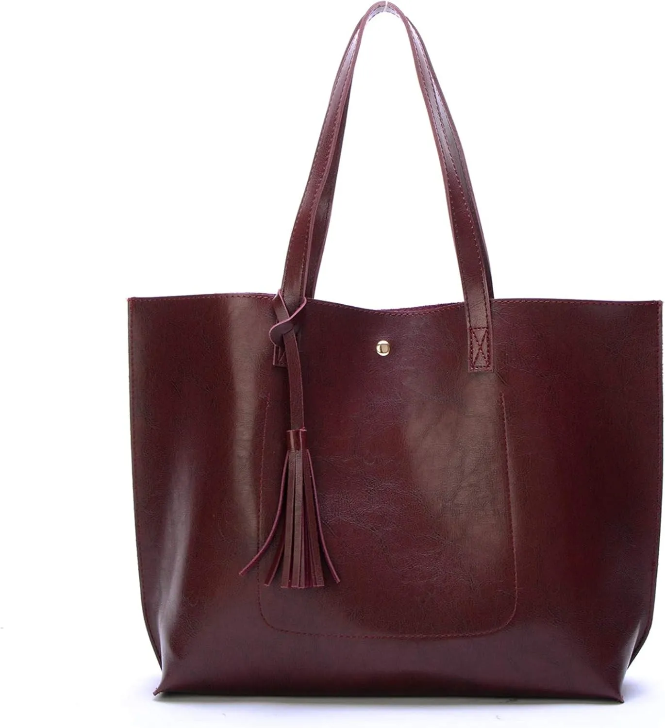 Women Tote Bags Top Handle Satchel Handbags PU Faux Leather Tote Bag with Tassel Shoulder Purse