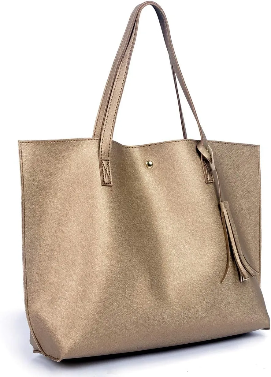 Women Tote Bags Top Handle Satchel Handbags PU Faux Leather Tote Bag with Tassel Shoulder Purse
