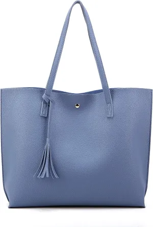 Women Tote Bags Top Handle Satchel Handbags PU Faux Leather Tote Bag with Tassel Shoulder Purse