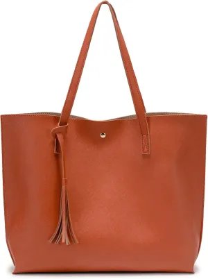 Women Tote Bags Top Handle Satchel Handbags PU Faux Leather Tote Bag with Tassel Shoulder Purse