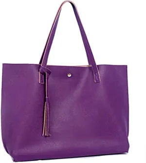 Women Tote Bags Top Handle Satchel Handbags PU Faux Leather Tote Bag with Tassel Shoulder Purse