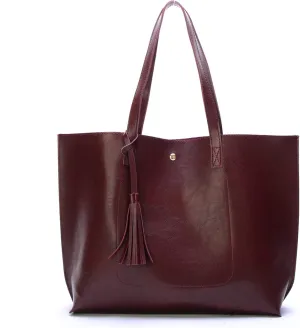 Women Tote Bags Top Handle Satchel Handbags PU Faux Leather Tote Bag with Tassel Shoulder Purse