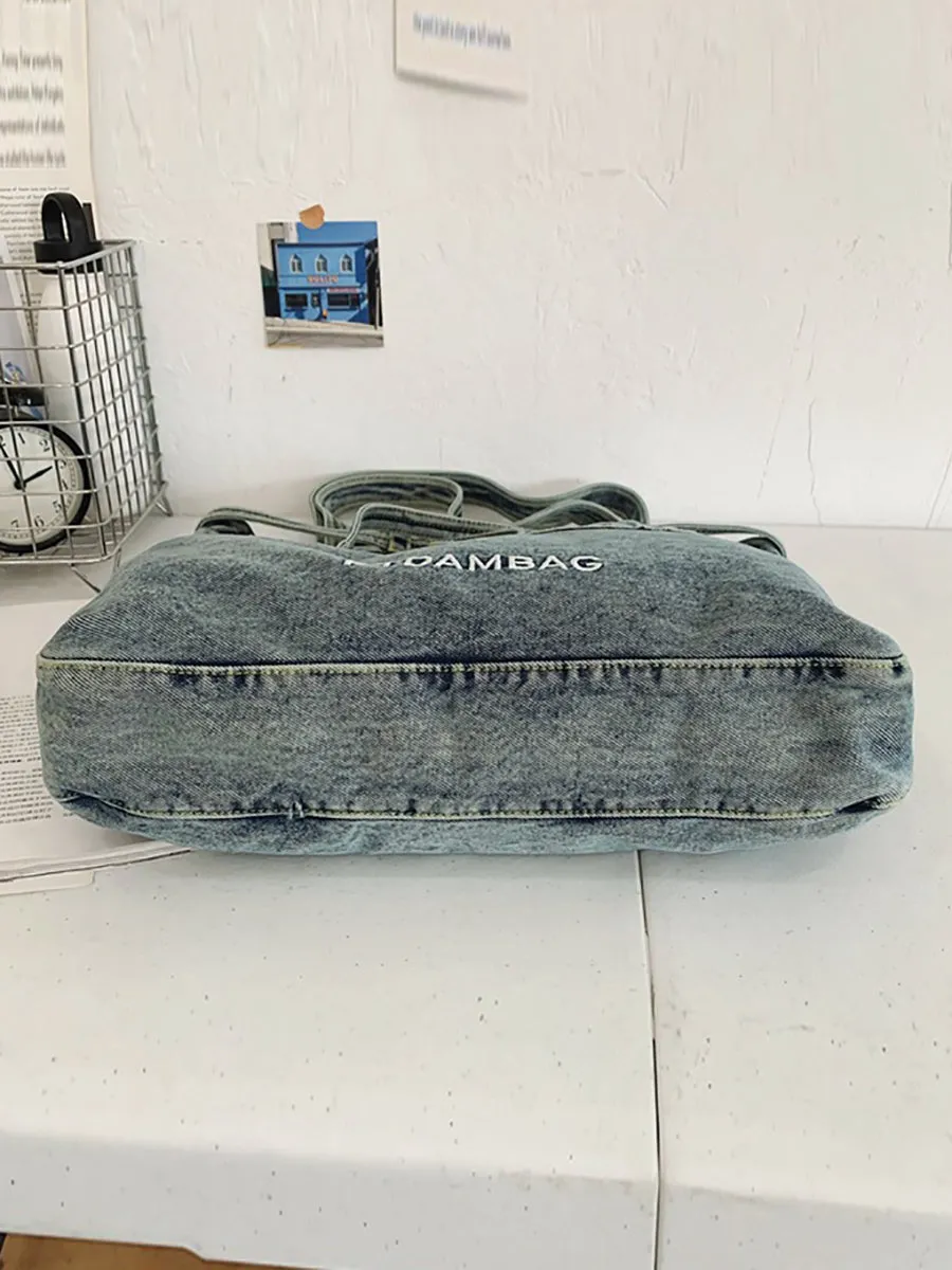 Women Vintage Solid Pocket Denim Handbag Shoulder Bag BN1033