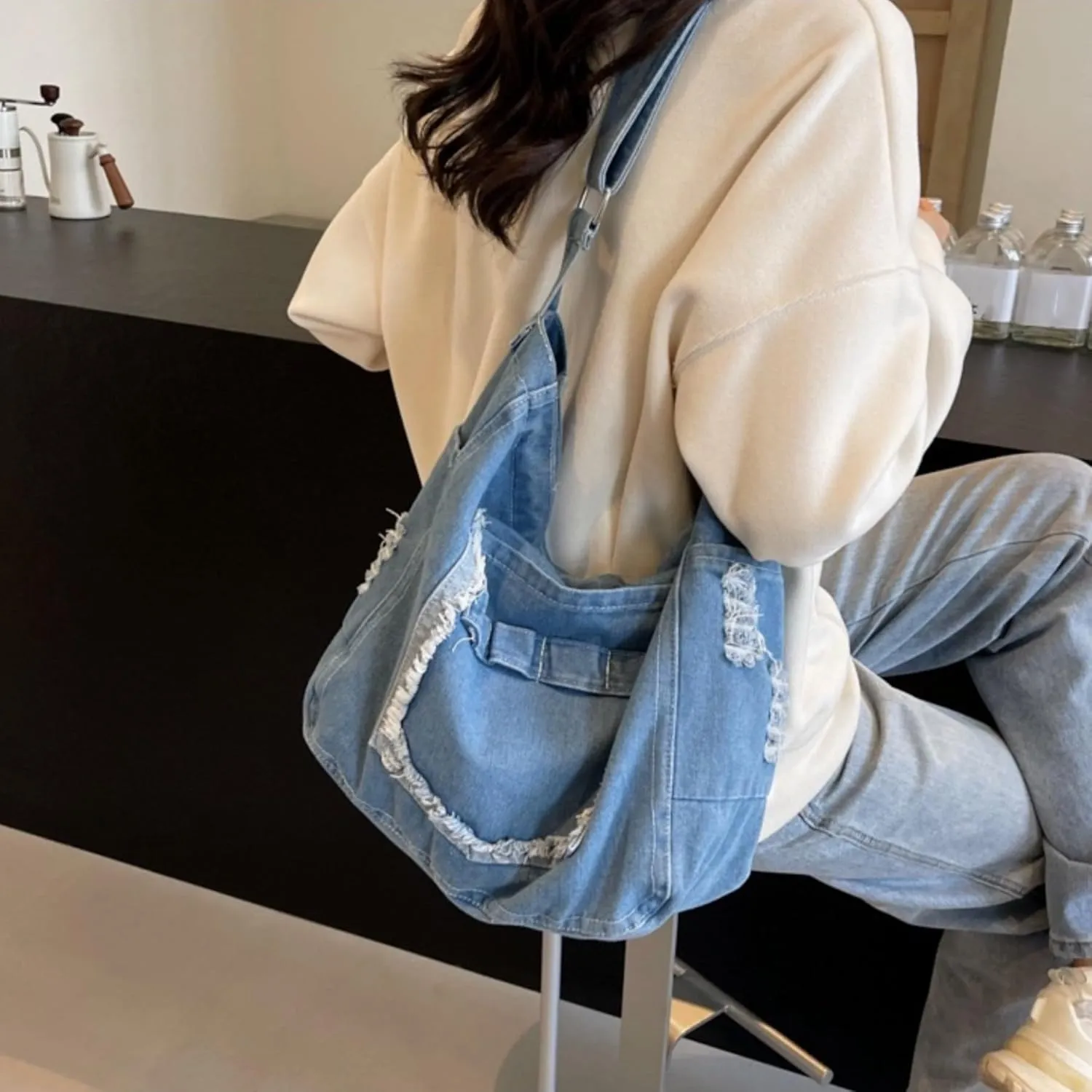 Womens Denim Shoulder Purses and Handbags, Casual Messenger Bag Tote Crossbody Purse Daily Hobo Bag