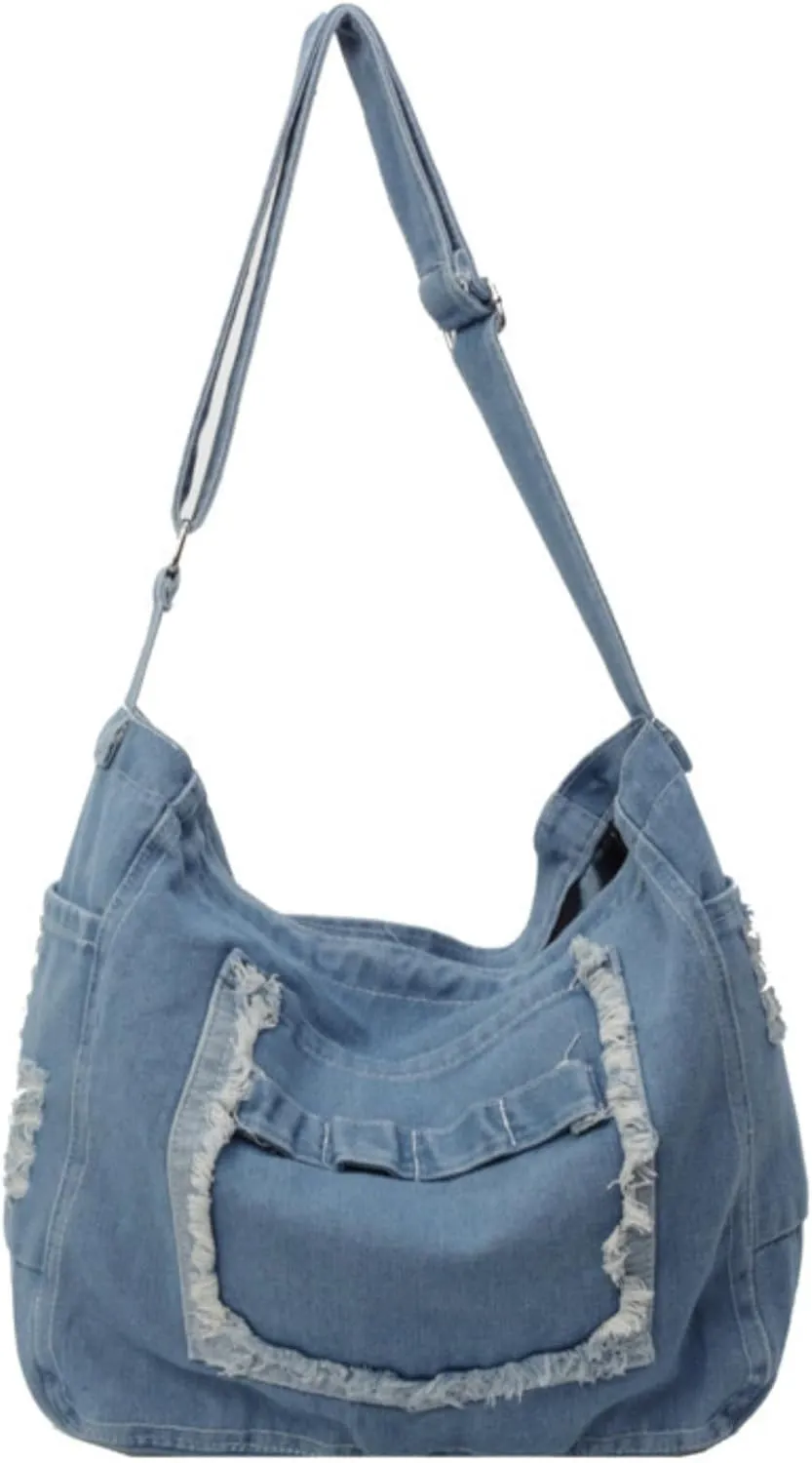 Womens Denim Shoulder Purses and Handbags, Casual Messenger Bag Tote Crossbody Purse Daily Hobo Bag