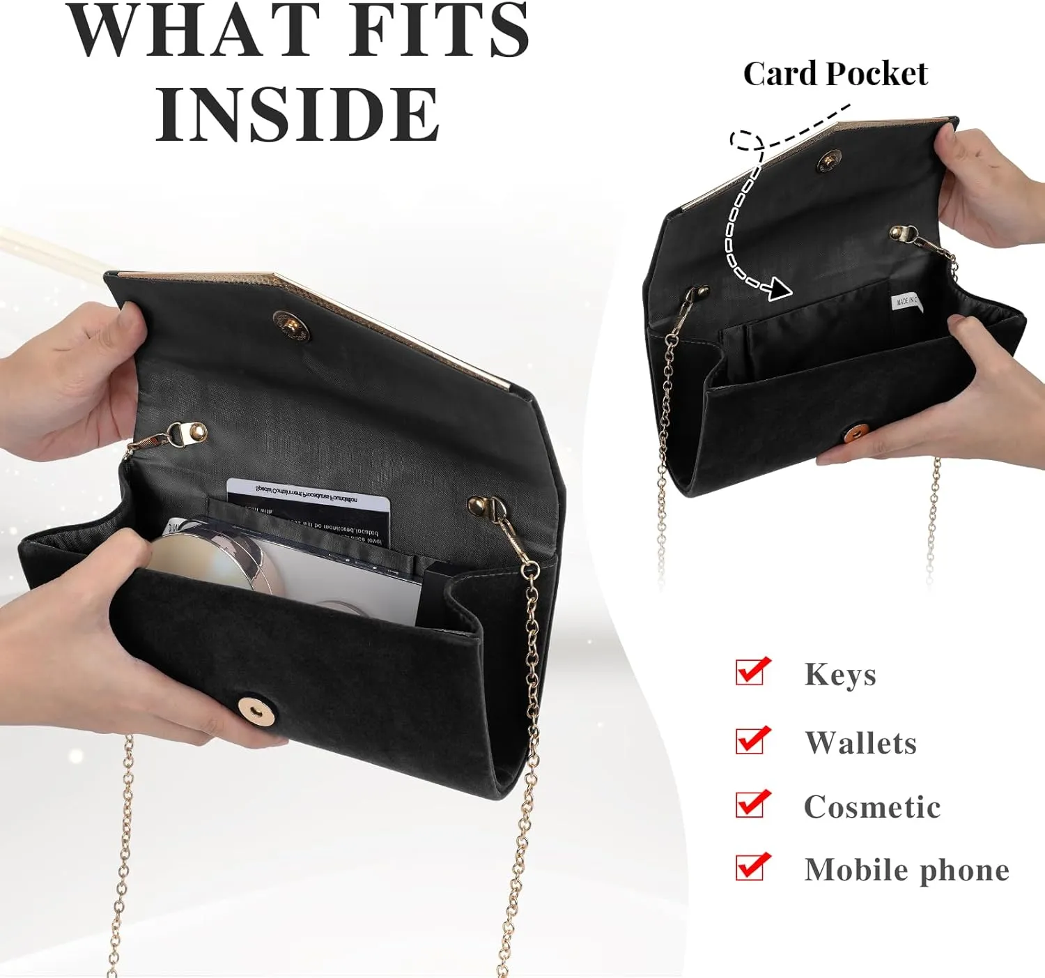 Womens Evening Clutch Bag Ladies Prom Bridal Wedding Handbag Party Purse with Detachable Chain