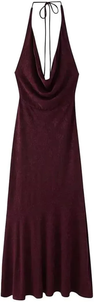 Women's Halter Neck Dress with Backless Decoration Wear Dresses