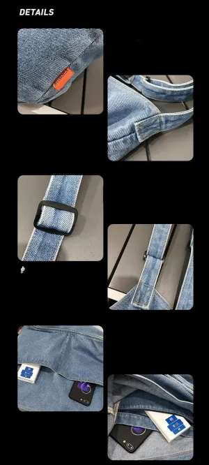 Women's Vintage Denim Bag Retro Tote Bag Y2K Hppie Classic Harajuku Messenger Bag Casual Hobo Denim Handbag (Dark Blue)