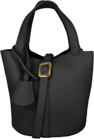 Woven Bucket Bag for Women, Boho Vegan Leather Crossbody Bag with Adjustable Strap